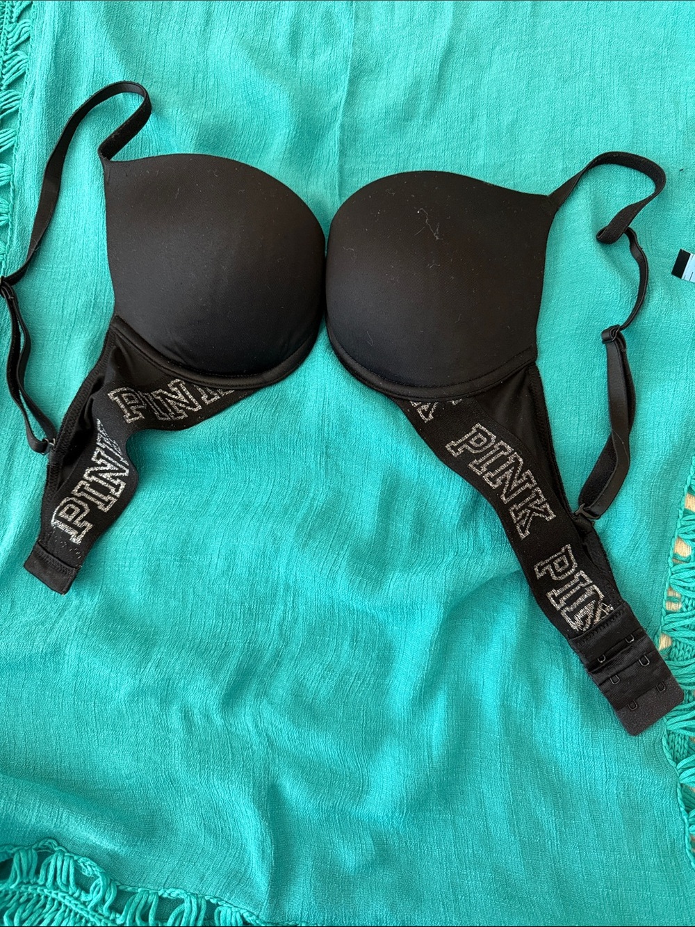 PINK Victoria's Secret Black Logo Band Push-Up Bra